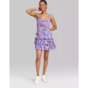 Wild Fable Sleeveless Corset Style Tiered Fit & Flared Dress Pink Blue NWT US M
